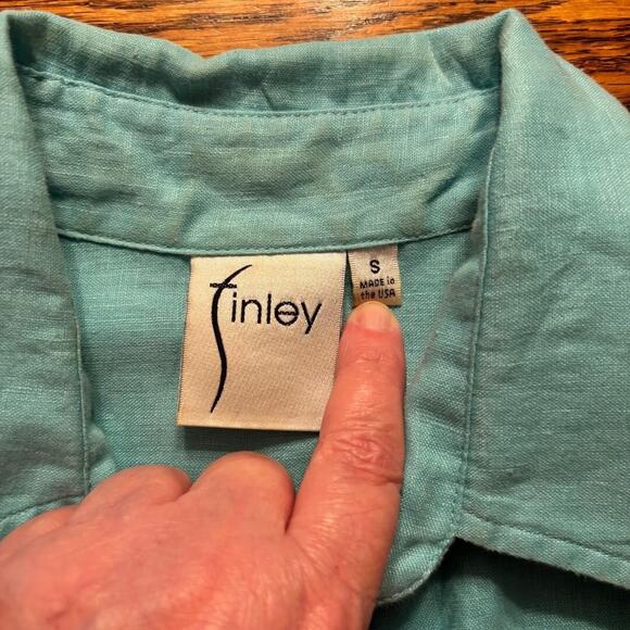 Finley 100% Linen Blue Sleeveless Shift Midi Dress Size S Layered Made in USA - Picture 3 of 10